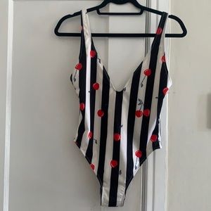 Solid & Striped cherry print deep V swimsuit